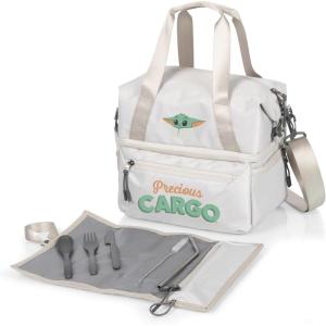 Picnic TIME Disney Mickey Mouse Tarana Insulated Lunch Bag Made from Recycled Material, Lunch Box with Picnic Set, Upcycled Lunch Cooler Bag, (Carbon Black)(Star Wars Mandalorian Grogu – Halo Gray)