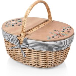 Picnic TIME Disney Winnie The Pooh Country Vintage Picnic Basket with Lid, Wicker Picnic Basket for 2, (Navy Blue & White Stripe)(Disney Bambi – Navy Blue & White Stripe)