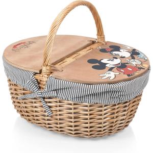 Picnic TIME Disney Winnie The Pooh Country Vintage Picnic Basket with Lid, Wicker Picnic Basket for 2, (Navy Blue & White Stripe)(Disney Mickey Mouse & Minnie Mouse – Navy Blue & White Stripe)