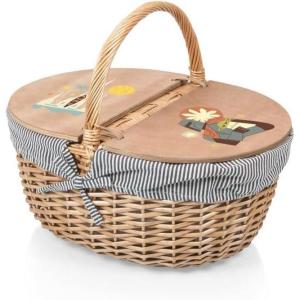 Picnic TIME Disney Winnie The Pooh Country Vintage Picnic Basket with Lid, Wicker Picnic Basket for 2, (Navy Blue & White Stripe)(Star Wars Mandalorian Grogu – Navy Blue & White Stripe)