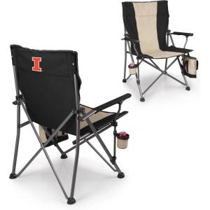 Picnic TIME NCAA Big Bear XXL Camp Chair with Cooler, Heavy Duty Beach Chair, 500 lb Capacity Camping Chair with Carry Bag, (Black)(Illinois Fighting Illini)