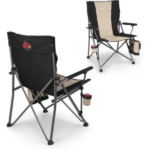 Picnic TIME NCAA Big Bear XXL Camp Chair with Cooler, Heavy Duty Beach Chair, 500 lb Capacity Camping Chair with Carry Bag, (Black)(Louisville Cardinals)