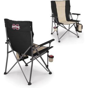 Picnic TIME NCAA Big Bear XXL Camp Chair with Cooler, Heavy Duty Beach Chair, 500 lb Capacity Camping Chair with Carry Bag, (Black)(Mississippi State Bulldogs)