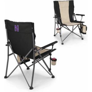 Picnic TIME NCAA Big Bear XXL Camp Chair with Cooler, Heavy Duty Beach Chair, 500 lb Capacity Camping Chair with Carry Bag, (Black)(Northwestern Wildcats)