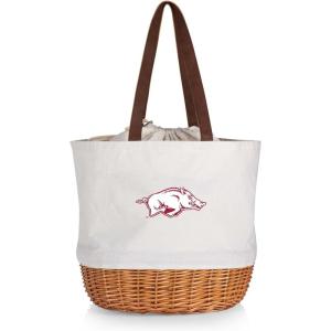 Picnic TIME NCAA Coronado Canvas and Willow Basket Tote, Picnic Tote Bag, Beach Tote, (Beige Canvas)(Arkansas Razorbacks)