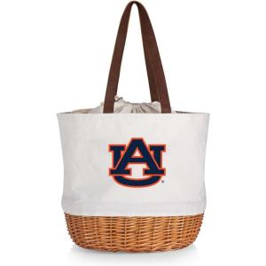 Picnic TIME NCAA Coronado Canvas and Willow Basket Tote, Picnic Tote Bag, Beach Tote, (Beige Canvas)(Auburn Tigers)