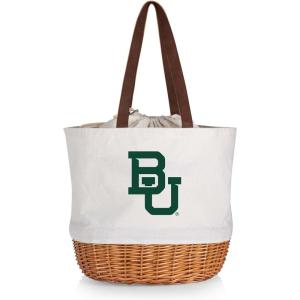 Picnic TIME NCAA Coronado Canvas and Willow Basket Tote, Picnic Tote Bag, Beach Tote, (Beige Canvas)(Baylor Bears)