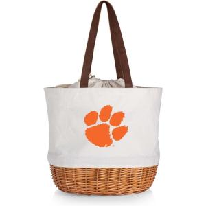 Picnic TIME NCAA Coronado Canvas and Willow Basket Tote, Picnic Tote Bag, Beach Tote, (Beige Canvas)(Clemson Tigers)
