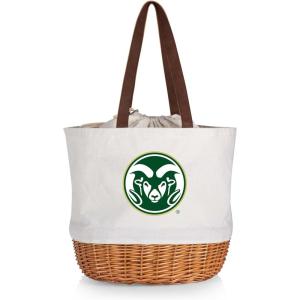 Picnic TIME NCAA Coronado Canvas and Willow Basket Tote, Picnic Tote Bag, Beach Tote, (Beige Canvas)(Colorado State Rams)