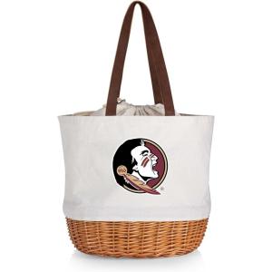 Picnic TIME NCAA Coronado Canvas and Willow Basket Tote, Picnic Tote Bag, Beach Tote, (Beige Canvas)(Florida State Seminoles)