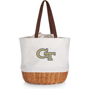 Picnic TIME NCAA Coronado Canvas and Willow Basket Tote, Picnic Tote Bag, Beach Tote, (Beige Canvas)(Georgia Tech Yellow Jackets)