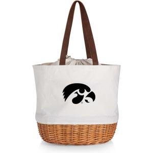 Picnic TIME NCAA Coronado Canvas and Willow Basket Tote, Picnic Tote Bag, Beach Tote, (Beige Canvas)(Iowa Hawkeyes)