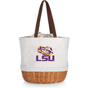 Picnic TIME NCAA Coronado Canvas and Willow Basket Tote, Picnic Tote Bag, Beach Tote, (Beige Canvas)(LSU Tigers)