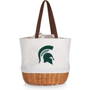 Picnic TIME NCAA Coronado Canvas and Willow Basket Tote, Picnic Tote Bag, Beach Tote, (Beige Canvas)(Michigan State Spartans)