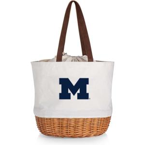 Picnic TIME NCAA Coronado Canvas and Willow Basket Tote, Picnic Tote Bag, Beach Tote, (Beige Canvas)(Michigan Wolverines)