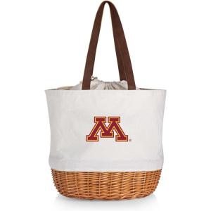 Picnic TIME NCAA Coronado Canvas and Willow Basket Tote, Picnic Tote Bag, Beach Tote, (Beige Canvas)(Minnesota Golden Gophers)