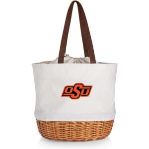 Picnic TIME NCAA Coronado Canvas and Willow Basket Tote, Picnic Tote Bag, Beach Tote, (Beige Canvas)(Oklahoma State Cowboys)