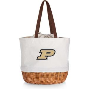 Picnic TIME NCAA Coronado Canvas and Willow Basket Tote, Picnic Tote Bag, Beach Tote, (Beige Canvas)(Purdue Boilermakers)