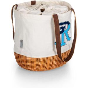 Picnic TIME NCAA Coronado Canvas and Willow Basket Tote, Picnic Tote Bag, Beach Tote, (Beige Canvas)(Rhode Island Rams)