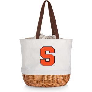 Picnic TIME NCAA Coronado Canvas and Willow Basket Tote, Picnic Tote Bag, Beach Tote, (Beige Canvas)(Syracuse Orange)
