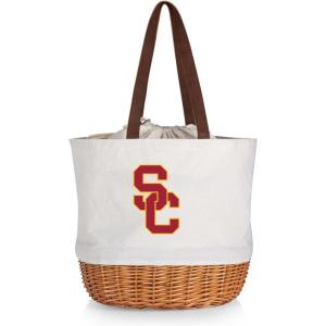 Picnic TIME NCAA Coronado Canvas and Willow Basket Tote, Picnic Tote Bag, Beach Tote, (Beige Canvas)(USC Trojans)