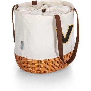 Picnic TIME NCAA Coronado Canvas and Willow Basket Tote, Picnic Tote Bag, Beach Tote, (Beige Canvas)(Vanderbilt Commodores)