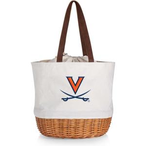 Picnic TIME NCAA Coronado Canvas and Willow Basket Tote, Picnic Tote Bag, Beach Tote, (Beige Canvas)(Virginia Cavaliers)