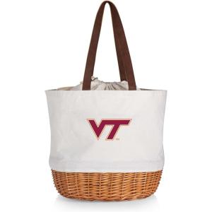 Picnic TIME NCAA Coronado Canvas and Willow Basket Tote, Picnic Tote Bag, Beach Tote, (Beige Canvas)(Virginia Tech Hokies)