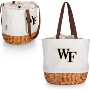 Picnic TIME NCAA Coronado Canvas and Willow Basket Tote, Picnic Tote Bag, Beach Tote, (Beige Canvas)(Wake Forest Demon Deacons)