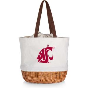 Picnic TIME NCAA Coronado Canvas and Willow Basket Tote, Picnic Tote Bag, Beach Tote, (Beige Canvas)(Washington State Cougars)