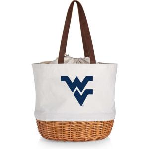 Picnic TIME NCAA Coronado Canvas and Willow Basket Tote, Picnic Tote Bag, Beach Tote, (Beige Canvas)(West Virginia Mountaineers)