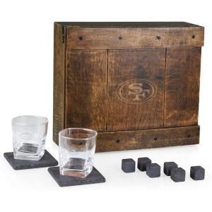 Picnic TIME NFL Whiskey Box Gift Set, Whiskey Glasses Set of 2, Whiskey Stones Gift Set(Engraved Team Logo – Oak Wood)