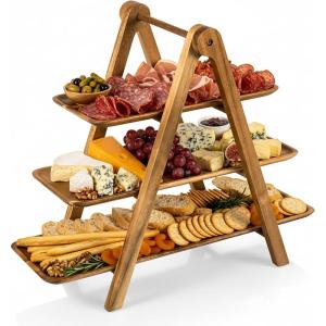 TOSCANA – A Picnic Time Brand 3 Tiered Serving Tray, Charcuterie Boards, Wood Serving Platters, (Acacia Wood)