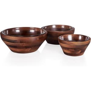 TOSCANA – a Picnic Time Brand Fabio Viviani Carovan Nested Set of Three Assorted Wooden Bowls with Glass Bowl Inserts