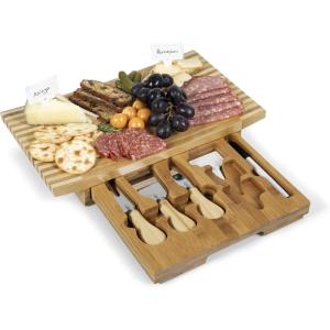 TOSCANA – a Picnic Time brand Concavo Cheese Board and Knife Set, Charcuterie Board Set, Wood Cutting Board, (Bamboo)
