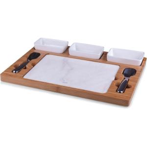 TOSCANA – a Picnic Time brand Parlor Ice Cream Mixing Set, Ice Cream Mixing Kit with Marble Ice Cream Slab and Mixing Spades, (Bamboo & Marble)