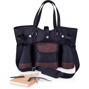 Wine Country Tote – Wine & Cheese Picnic Tote, (Beige Canvas with Navy Blue & Brown Accents)(Black)