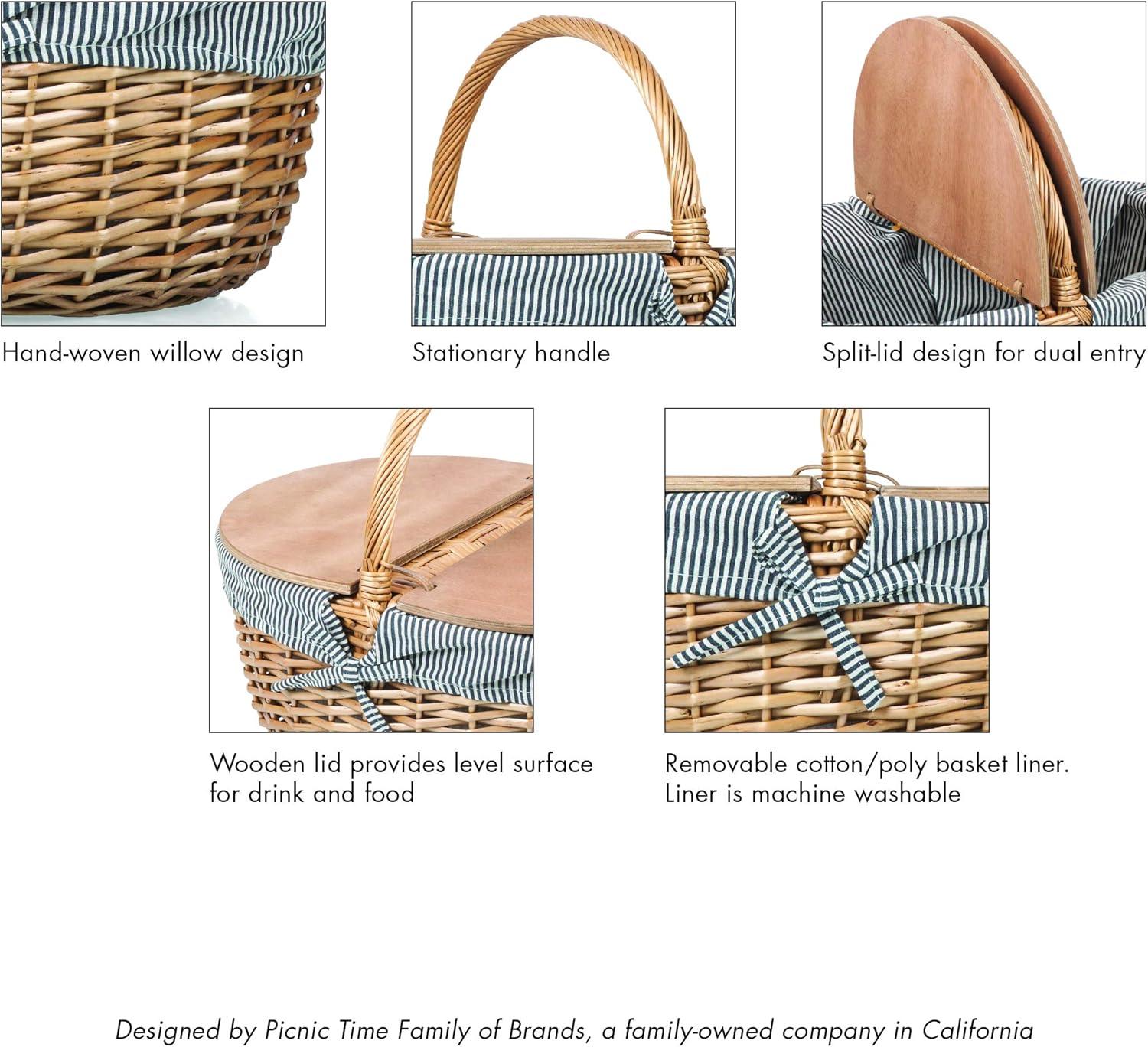 image:imagePicnic TIME Disney Nightmare Before Christmas Jack amp Sally Country Vintage Picnic Basket with Lid Wicker Picnic Basket for 2 Navy Blue amp White StripeDisney Nightmare Before Christmas Jack Sally Navy Blue and White Stripe