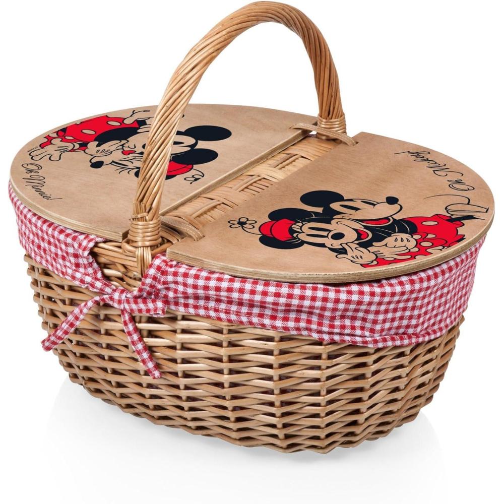 image:imagePicnic TIME Disney Nightmare Before Christmas Jack amp Sally Country Vintage Picnic Basket with Lid Wicker Picnic Basket for 2 Navy Blue amp White StripeDisney Mickey Minnie Mouse Red White Gingham Pattern