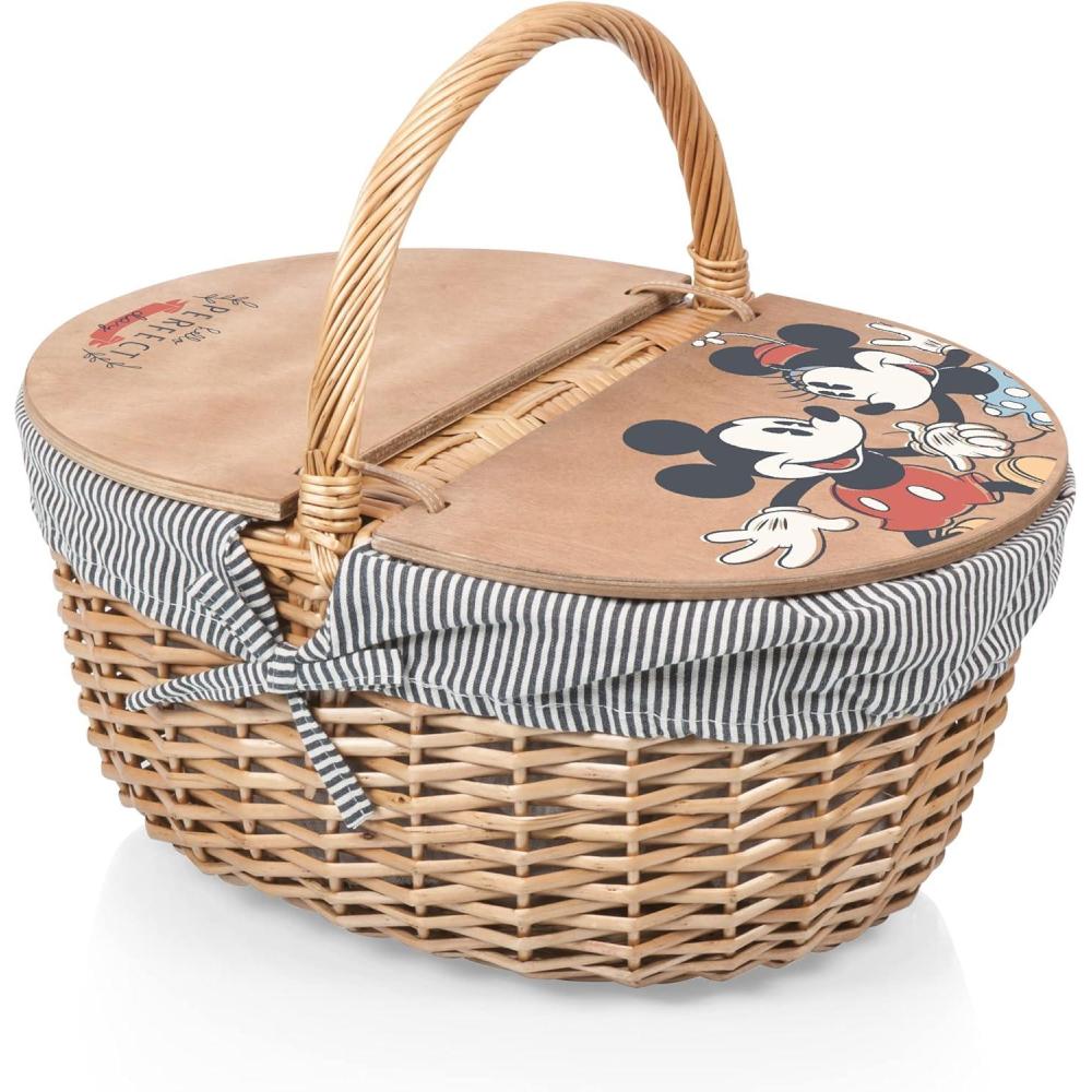 image:imagePicnic TIME Disney Nightmare Before Christmas Jack amp Sally Country Vintage Picnic Basket with Lid Wicker Picnic Basket for 2 Navy Blue amp White StripeDisney Mickey Mouse Minnie Mouse Navy Blue White Stripe