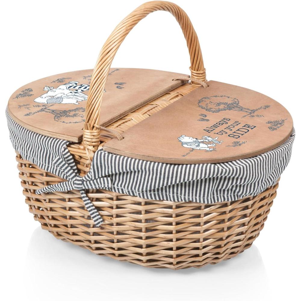 image:imagePicnic TIME Disney Nightmare Before Christmas Jack amp Sally Country Vintage Picnic Basket with Lid Wicker Picnic Basket for 2 Navy Blue amp White StripeNavy Blue White Stripe Disney Winnie the Pooh