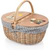 Picnic TIME Disney Nightmare Before Christmas Jack & Sally Country Vintage Picnic Basket with Lid, Wicker Picnic Basket for 2, (Navy Blue & White Stripe)(Star Wars Mandalorian Grogu – Navy Blue & White Stripe)