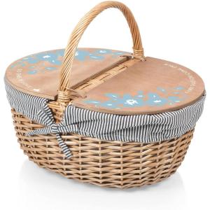 Picnic TIME Disney Nightmare Before Christmas Jack & Sally Country Vintage Picnic Basket with Lid, Wicker Picnic Basket for 2, (Navy Blue & White Stripe)(Disney Princess Cinderella – Navy Blue & White Stripe)