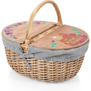 Picnic TIME Disney Nightmare Before Christmas Jack & Sally Country Vintage Picnic Basket with Lid, Wicker Picnic Basket for 2, (Navy Blue & White Stripe)(Disney Encanto Magic of Family – Navy Blue & White Stripe)
