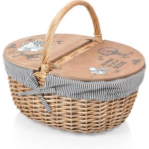 Picnic TIME Disney Nightmare Before Christmas Jack & Sally Country Vintage Picnic Basket with Lid, Wicker Picnic Basket for 2, (Navy Blue & White Stripe)(Navy Blue & White Stripe – Disney Winnie the Pooh)