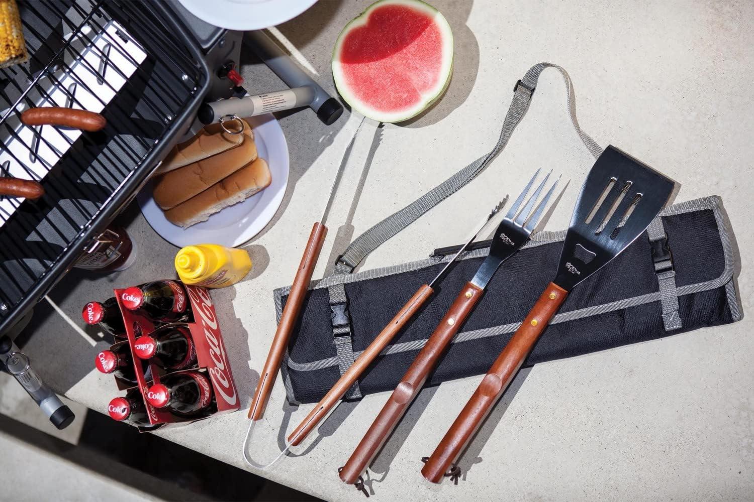image:imagePICNIC TIME NCAA Cal State Fullerton Titans 3Piece BBQ Tote amp Grill Accessories Set Outdoor Gril Set with Case BBQ Spatula BBQ Fork and BBQ Tongs Black with Gray Accents