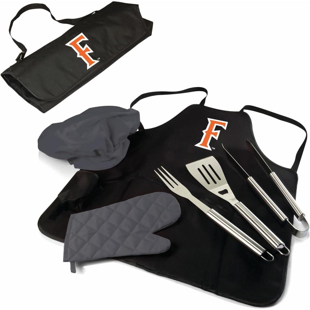 image:imagePICNIC TIME NCAA Cal State Fullerton Titans BBQ Apron Tote Pro Grill Set Heavy Duty BBQ Apron for Men with BBQ Accessories Cooking Apron with BBQ Tools Black with Gray Accents