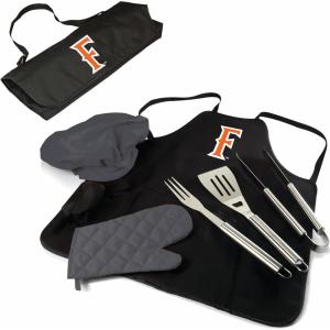 PICNIC TIME NCAA Cal State Fullerton Titans BBQ Apron Tote Pro Grill Set, Heavy Duty BBQ Apron for Men with BBQ Accessories, Cooking Apron with BBQ Tools, (Black with Gray Accents)
