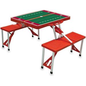 PICNIC TIME NCAA North Carolina Tar Heels Folding Picnic Table – Camping Table – Outdoor Table with Umbrella Hole(Red With Football Field)