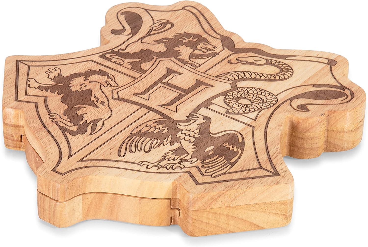 image:imagePICNIC TIME Harry Potter Hogwarts Crest Cheese Board Set with Knives Charcuterie and Serving Board with Hidden Drawer Parawood Construction Magical Gift for Entertaining Parawood